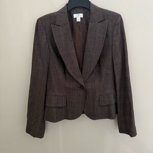 Ann Taylor Loft Brown Wool Blend Plaid Suit Jacket Blazer